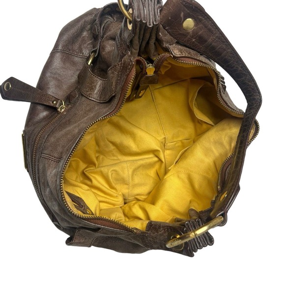 ISABELLA FIORE Women Brown Leather Gold hardware studded Boho shoulder bag Purs - Picture 6 of 8